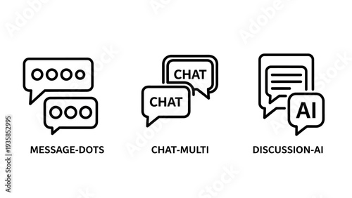 Chat and AI Icons: Message Bubbles, Chatbot, and Discussion - Representing Communication, Conversation, and Artificial Intelligence
