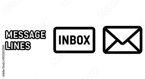 Message and Inbox Icons: Envelope, Text Lines, and Box - Symbolizing Communication, Email, and Information Delivery