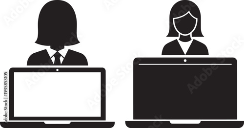 Business woman at laptop icon