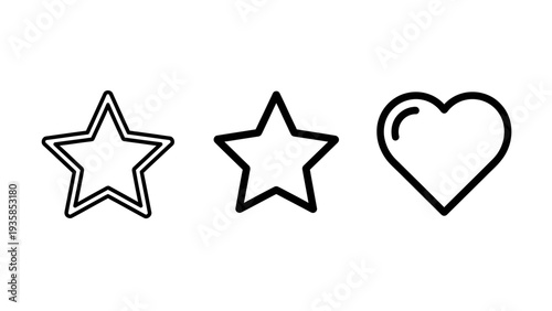 Simple icons of stars and a heart, representing ratings, favorites, success, and affection. Ideal for user feedback and social media.