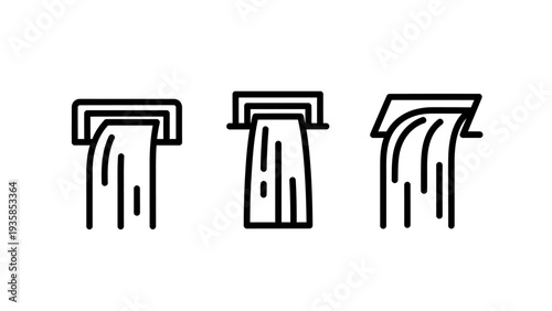Water flow icons showing liquid streaming from an opening, representing drainage or pouring.