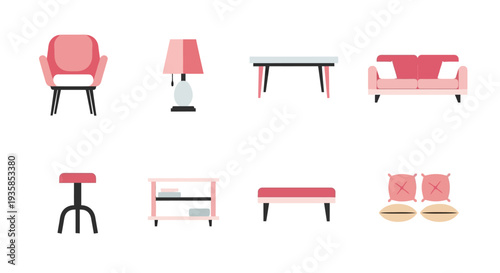 Modern minimalist home furniture collection with soft pink accents