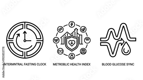 Intermittent Fasting Clock, Metabolic Health Index, and Blood Glucose Icons