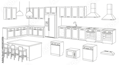 Modern Kitchen Design Elements Sketch.