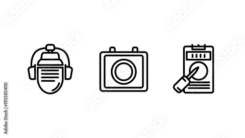 Icons for Audio Recording, Camera, and Video Editing - Retro and Modern Equipment Graphics