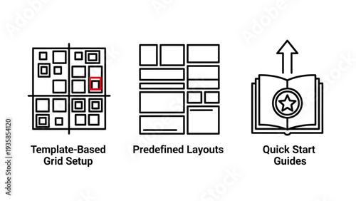 Icons for Template-Based Grid Setup, Predefined Layouts, and Quick Start Guides - Design and Planning Tools