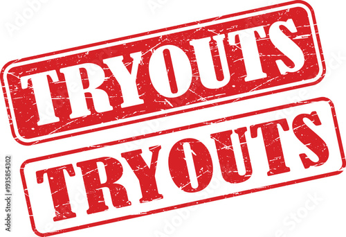 Red Grunge Tryouts Rubber Stamp Badge Vector