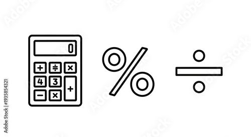 Calculator, Percent, Division Symbols: Financial Math Icons for Business and Education