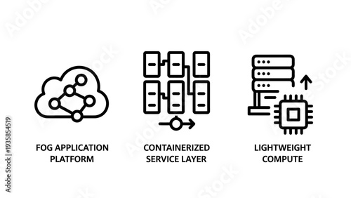 Cloud and Edge Computing Icons: Fog Application Platform, Containerized Service Layer, and Lightweight Compute for Modern Infrastructure