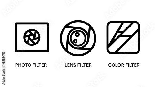 Photography Editing Icons: Photo Filter, Lens Filter, and Color Filter for Image and Video Applications