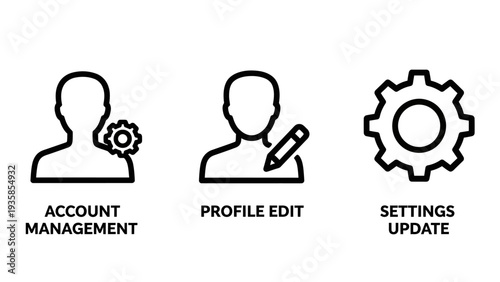 Account Management, Profile Edit, and Settings Update Icons for User Interface Control