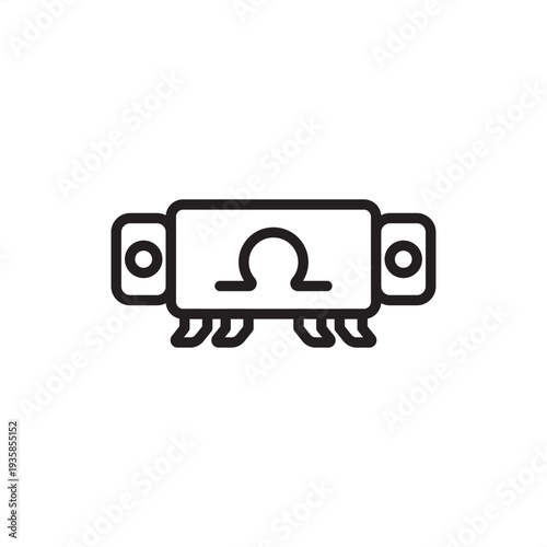 Tapped resistor icon. A rectangular component with multiple terminal connections and a standard Omega symbol. Ideal for electronic circuit schematics, engineering diagrams, and technical projects.