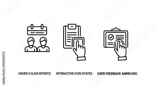 User Interaction, Feedback, and Task Management Icons for Interactive Digital Interfaces and Workflow Processes