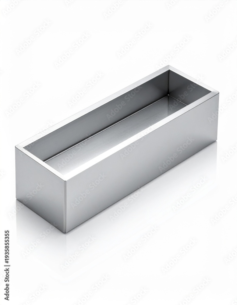 Naklejka premium Rectangular Silver Aluminum Tray on a White Background with Reflection