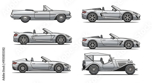 Collection of Convertible Cars and Vintage Automobile.