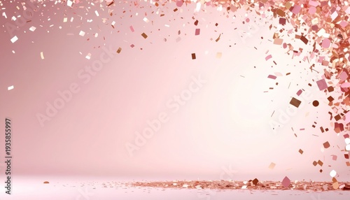 Rose Gold Confetti Falling on Light Pink Background for Celebratory Occasion