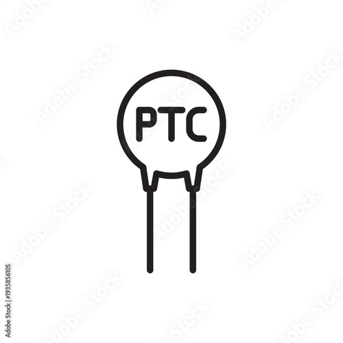PTC thermistor icon featuring a disc-style temperature sensor with dual terminal leads. Perfect for electronic circuit schematics, thermal protection diagrams, and technical documentation projects.
