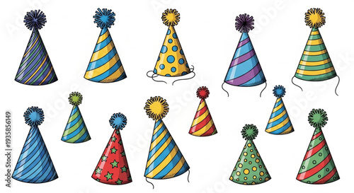 Collection of Colorful Party Hats for Celebrations.