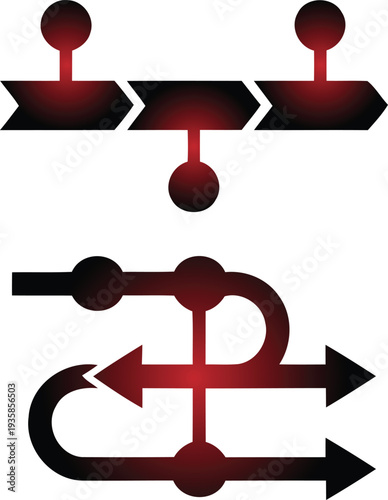 Red and black arrows and flowcharts on white background for infographics and presentations  business process diagrams