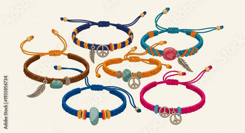 Colorful handmade bracelets with beads and charms on display