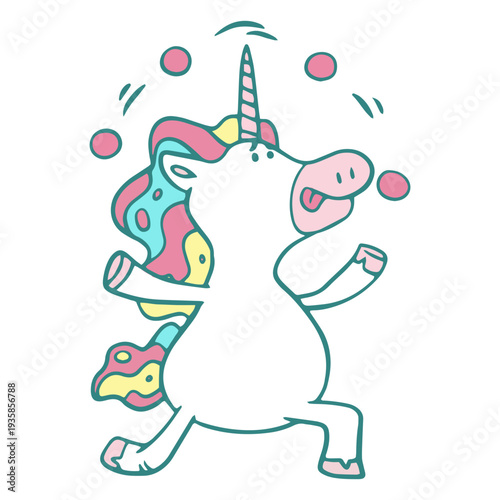 Funny unicorn juggling character