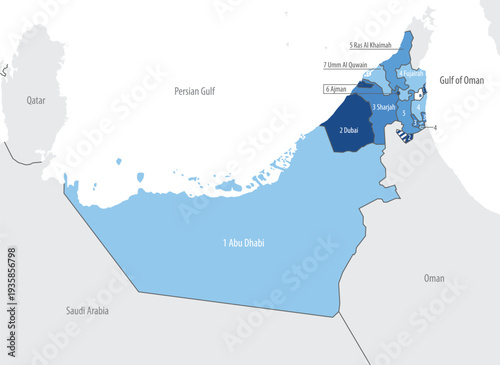 Political map of the United Arab Emirates, vector illustration