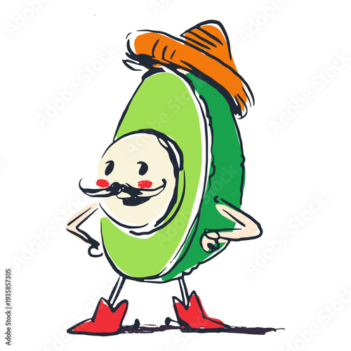 Mexican avocado character doodle
