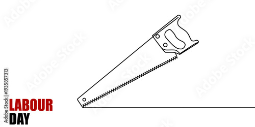 Labour Day Minimal Banner with Hand Saw Illustration