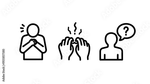 Human Emotions and Conditions Line Icons: Chest Pain, Itching, and Confusion for Health Symptoms and Psychological States, Minimalist Vector