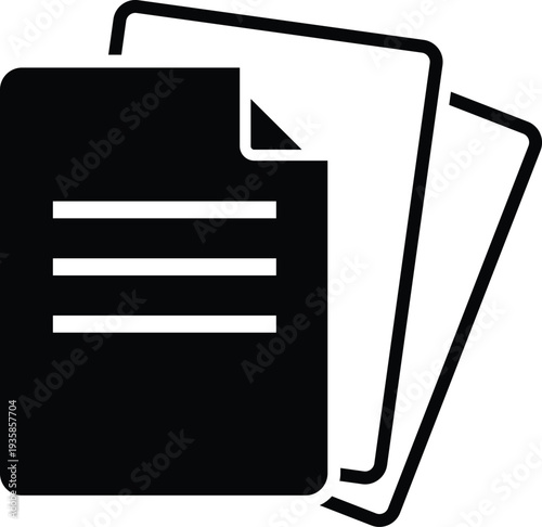 Black of three stacked documents with lines on the first page paper white