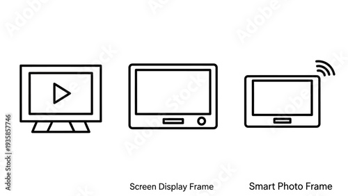Digital Display and Smart Photo Frame Icons for Media, Technology, and Home Entertainment Devices