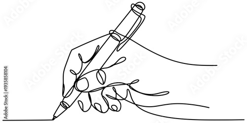 Continuous Line Drawing Hand Writing with Pen Illustration