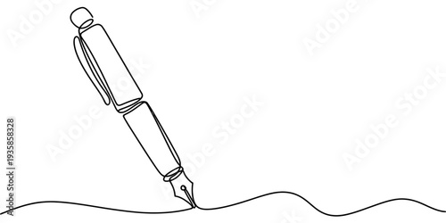 Minimal One Line Fountain Pen Writing Continuous Line Art