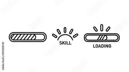 Skill Development and System Loading Progress Bar Icons for Gaming and Software Interface Design