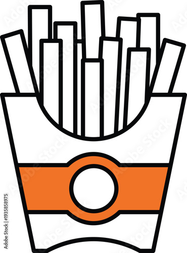 Stylized of french fries in an orange and white carton food fast food snack potato