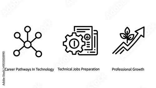 Career Pathways in Technology and Professional Growth Icons for Technical Job Preparation and Recruitment Branding