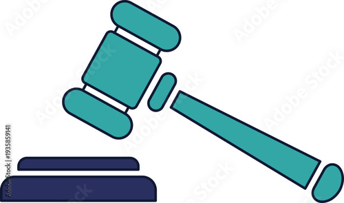 Teal gavel and dark blue sound block on white background flat auction justice