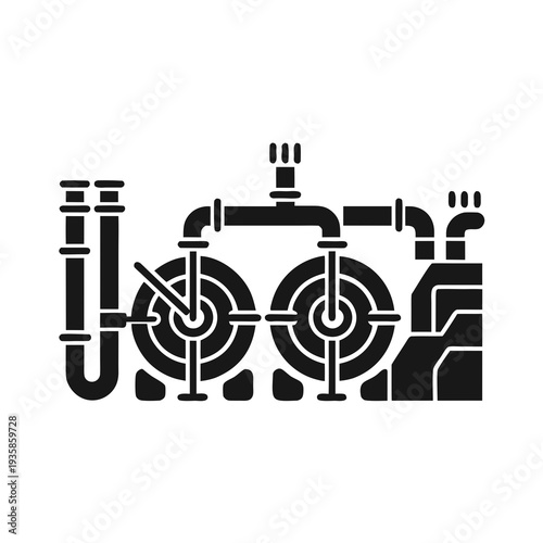 sewer pipe system icon, underground drainage pipeline network symbol, wastewater infrastructure and plumbing line illustration