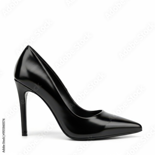 Elegant black high heel shoe with pointed toe and stiletto heel