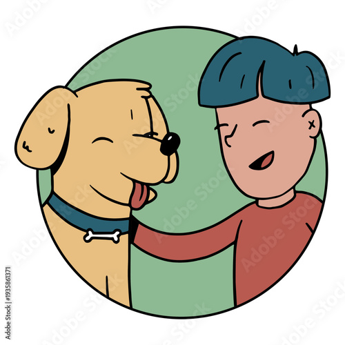 Dog and boy cartoon cute
