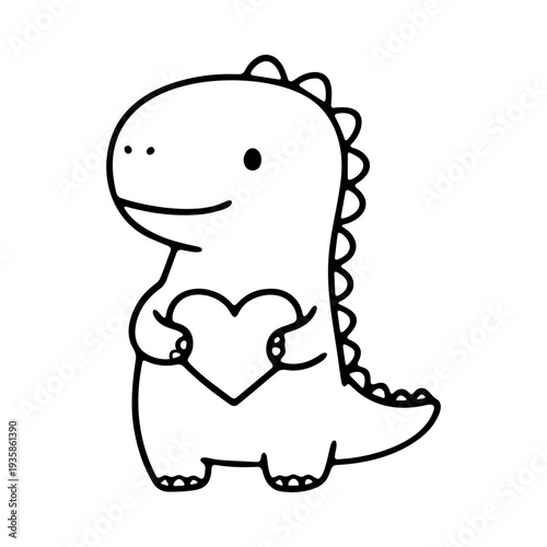 A cute dinosaur holding a heart in a minimalist vector illustration