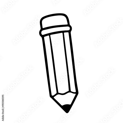 A simple black and white illustration of a pencil with a ferrule and eraser
