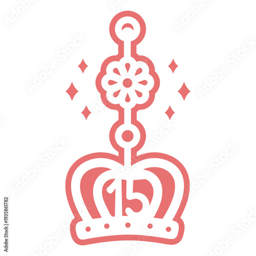 15th birthday filled red stroke crown earring