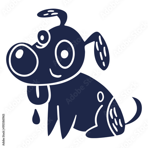 Sitting cartoon cut out dog with tongue out