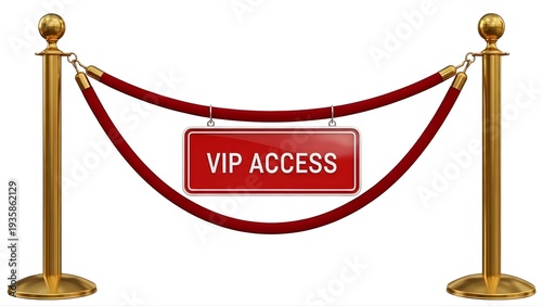 A red velvet rope barrier with a VIP access sign on transparent background