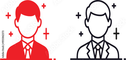 Contrasting business icons with positive and negative impressions
