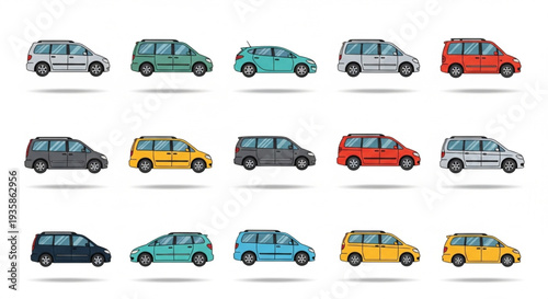 Collection of Diverse Minivans and Station Wagons in Various Colors.