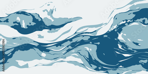 Vector abstract depiction of swirling water, embodying the dynamic movement and fluid essence of a river's journey. Evoking a sense of serenity and the raw power of nature.