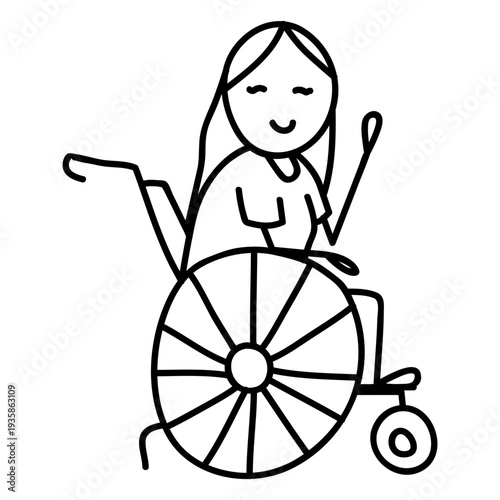 Smiling girl in wheelchair waving doodle