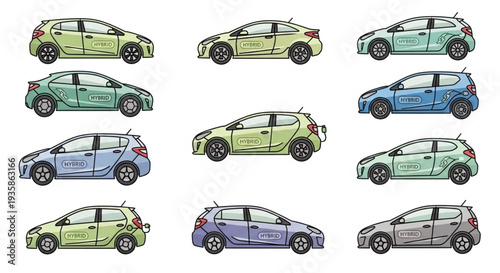 Collection of diverse modern hatchback cars in various colors.